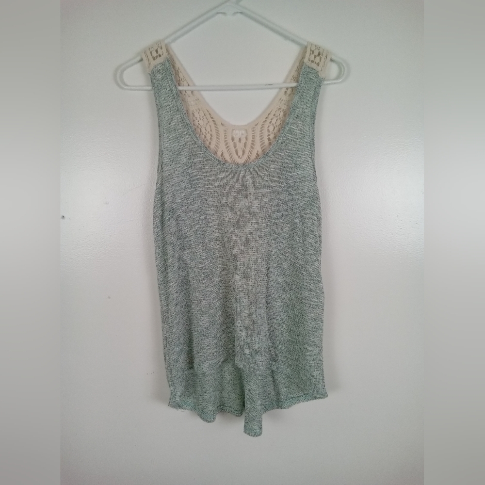 Windsor Women's Green Knit Lace Crochet Tunic Tank Top